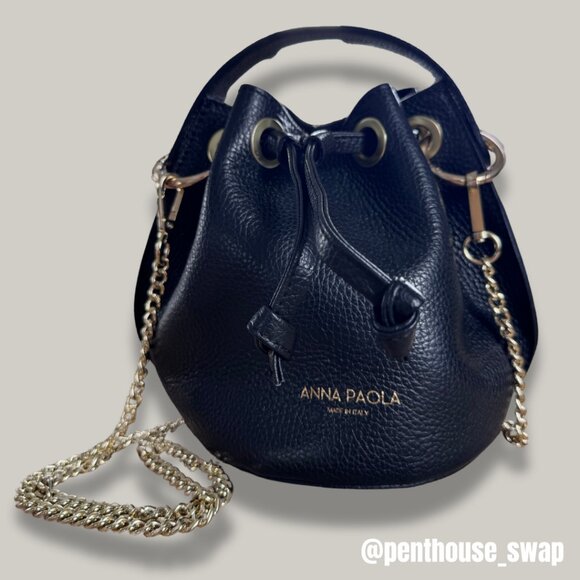 Handbags - Anna Paola Genuine Leather Black Bucket Bag